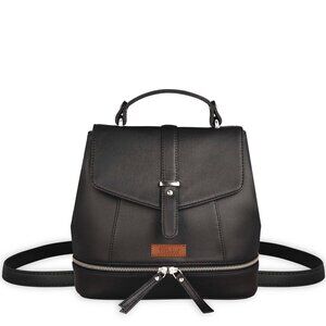 Women’s Black Vegan/PU Leather Backpack – Stylish Daypack with Top Handle